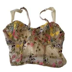 Boho Cream floral embroidered corset top bra S M